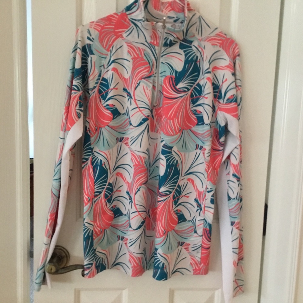 Lady Hagen Long Sleeve Athletic Pullover in Coral, Teal, White